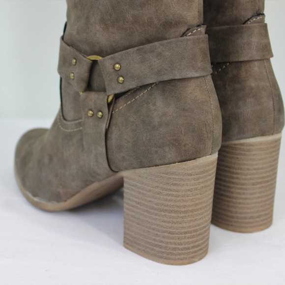 New Brown Heel Knee Zipper Boot Faux Leather - Picture 3 of 8